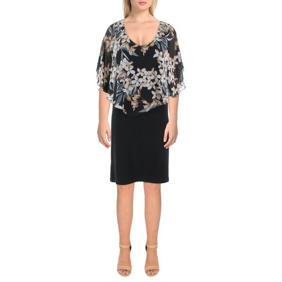 CONNECTED APPAREL Dresses & Skirts - CONNECTED APPAREL Womens Black Flutter Sleeve Midi Wear To Work Sheath Dress 6